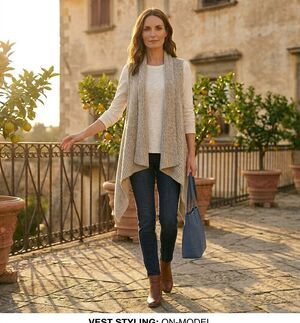 Old Navy Tan Waterfall Open Front Ribbed Sleeveless Cardigan Sweater Vest Large